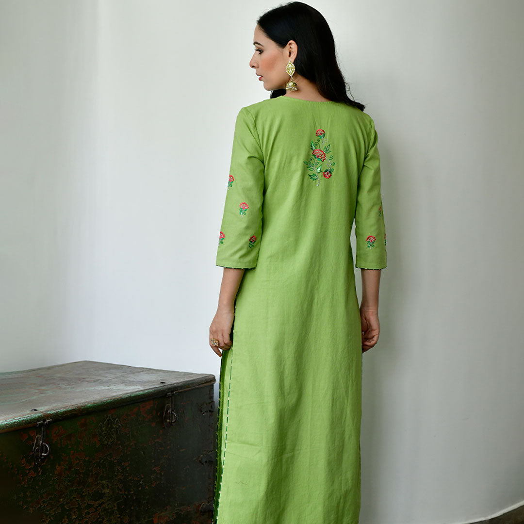 Buy Rani Pink Kurta And Pants Set With A Parrot Green Dupatta by Designer  NIDHI THOLIA Online at Ogaan.com